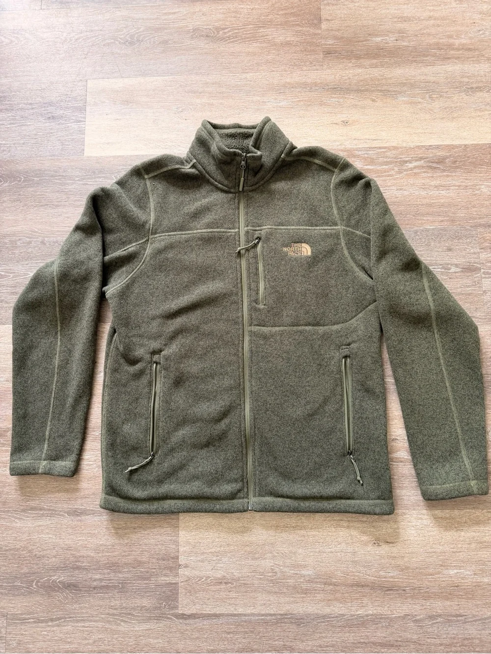 The North Face Men's Olive Green Full-Zip Fleece Jacket with Chest Pocket